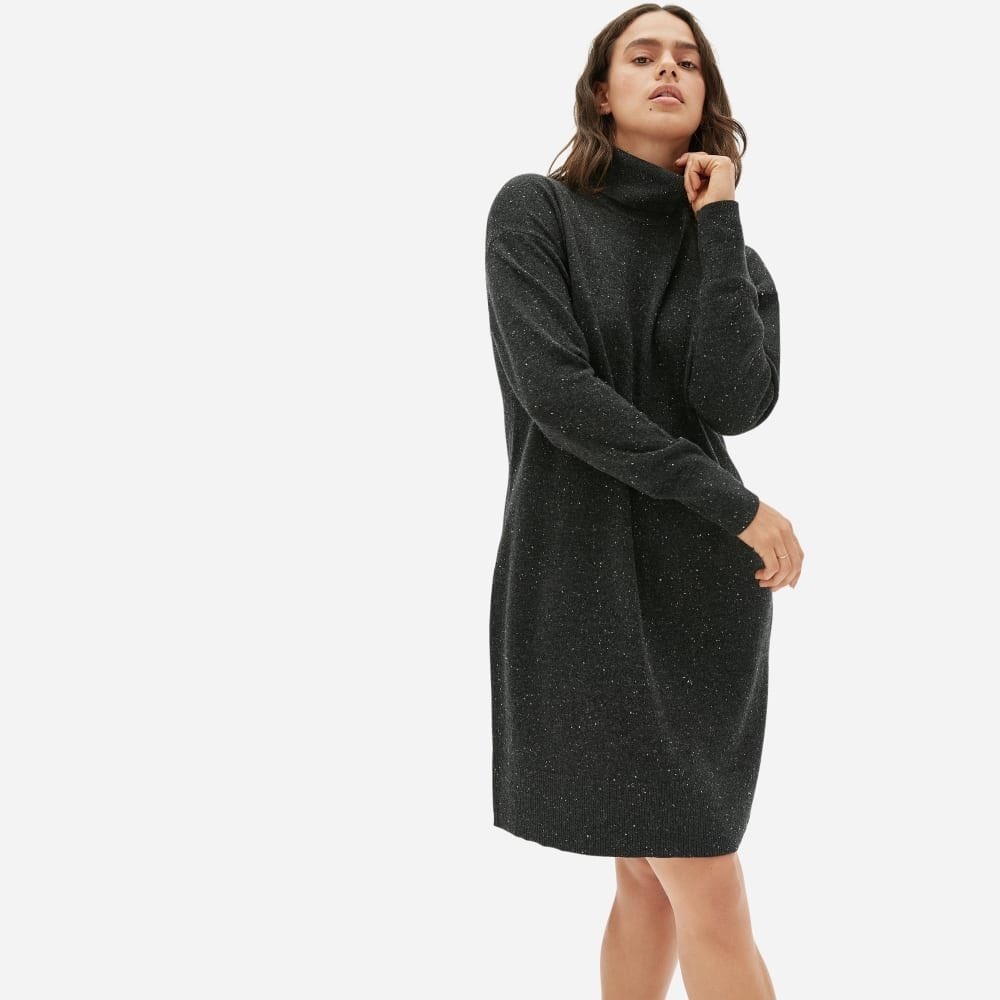 Everlane The Cashmere Turtleneck‎ Dress Charcoal Grey Speckled Donegal XS
